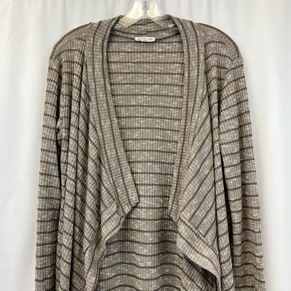 Sweet Pea Womens Cardigan Sweater Brown/White Striped Long Sleeve Waffle Knit L - Picture 2 of 10